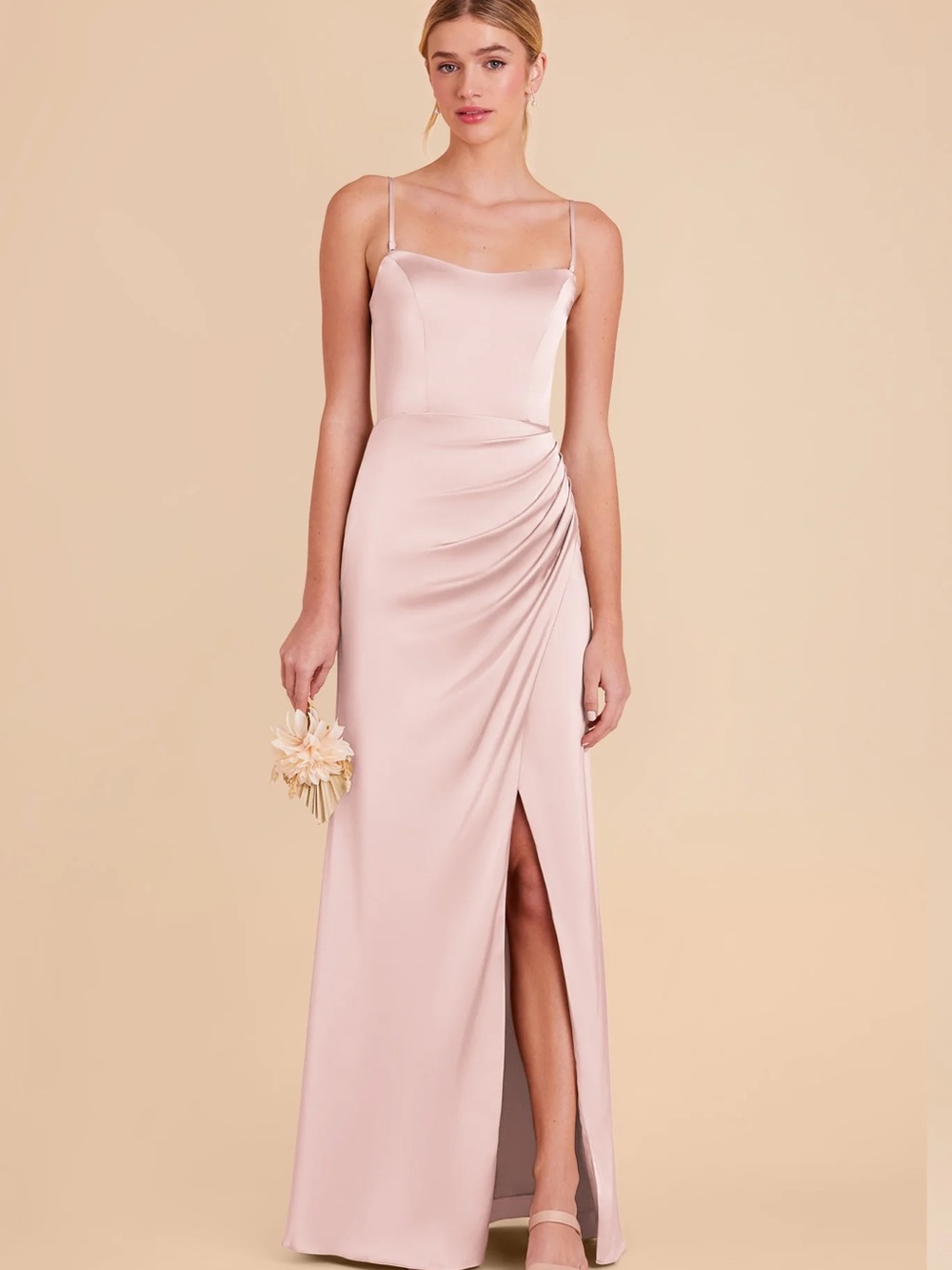 Birdy Grey Matte Satin Blush Pink Bridesmaid with Detachable Strap Dress-Medium